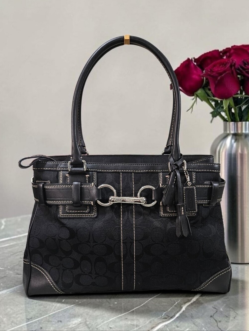 Coach Hampton Vintage 2006 Black Signature Canvas Tote with Silver Hardware - Picture 15 of 15